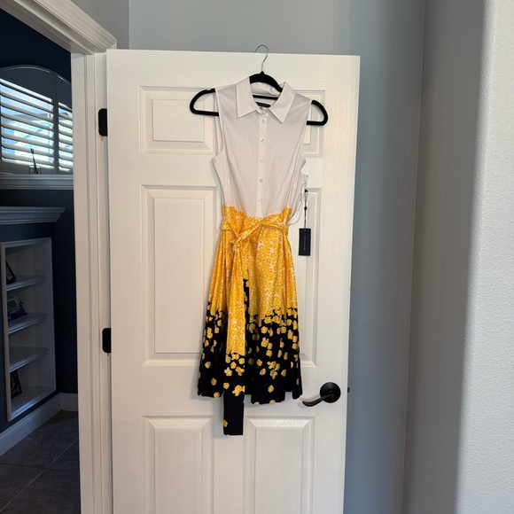 Tommy Hilfiger Sleeveless Collared Fit & Flare Dress Yellow Floral NWT - Picture 2 of 5